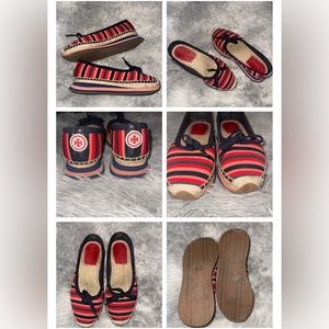 Tory Burch Red and Navy Striped Espadrille Flats